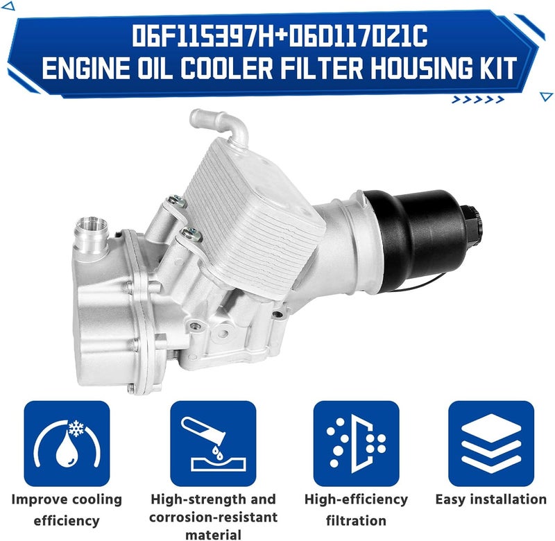 liriuda Aluminium Oil Filter Housing with Engine Oil Cooler Assembly 06F115397H Fit for VW Passat GTI Jetta Eos Golf Audi A3 A4 TT Ouattro Volkswagen FSI 2.0L Turbo 2005-2013 Replace 06F115397K - Image 3
